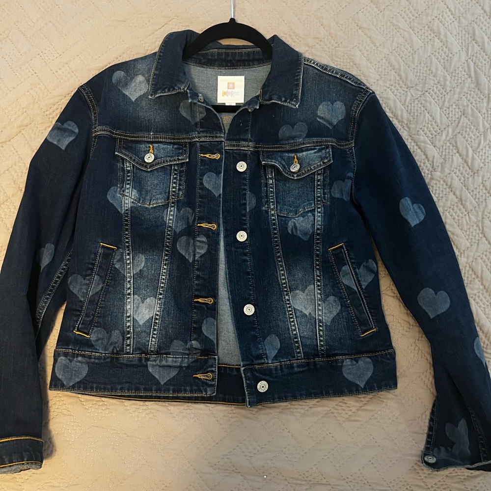 Lularoe denim jacket. Heart pattern.